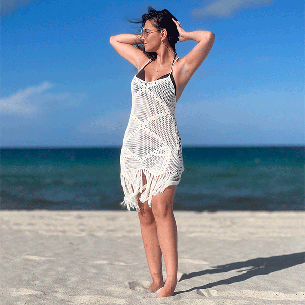 Women s Crochet cover up dress Beachwear swimsuit cover up white bikini beach dress for women